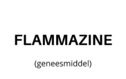 Zwart lettertype met in blokletters Flammazine (geneesmiddel) geschreven op een witte achtergrond.